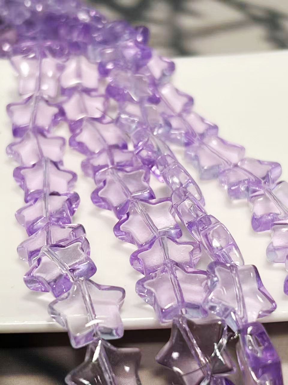 14㎜星形 ガラスビーズ パープル(1本あたり約60粒)