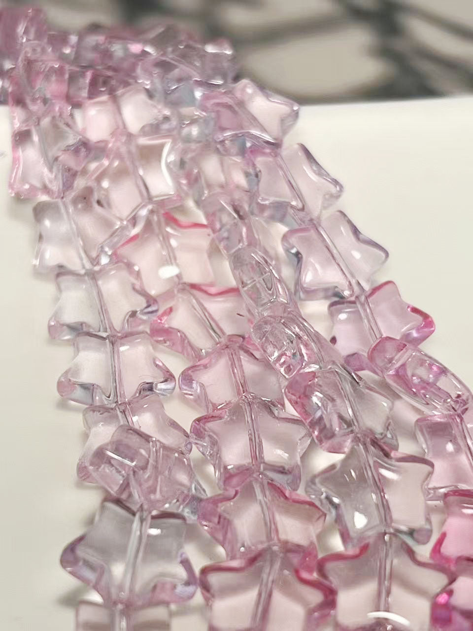 14㎜星形 ガラスビーズ ピンク(1本あたり約60粒)