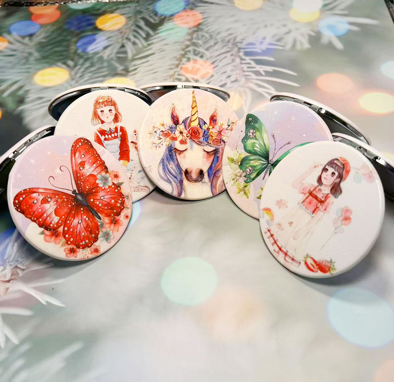 【特価】高品質 マグネット付きステンレス製 両面コンパクトミラー