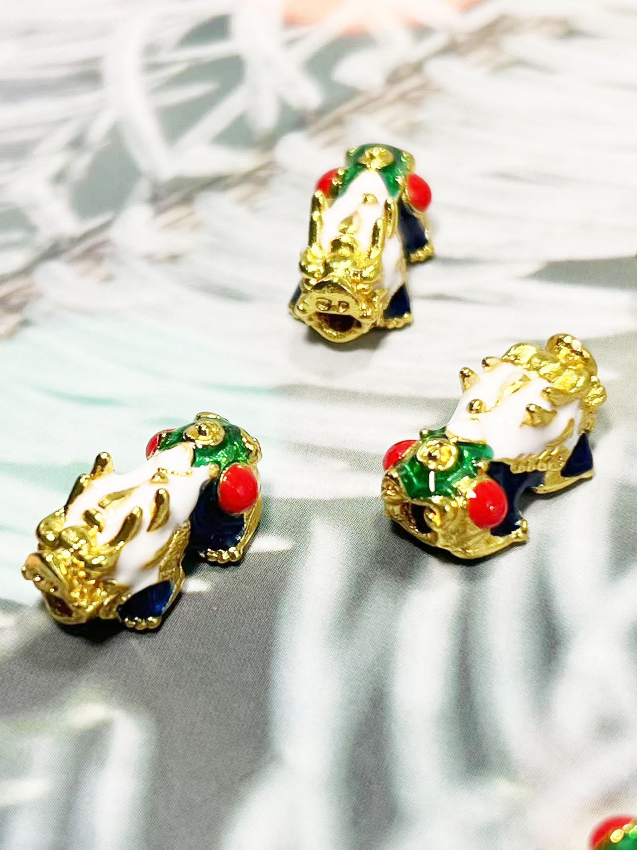 🔹 8×18mm ヒキュウ・銅パーツ(ホワイト×グリーン×レッド×ゴールド)✨🐉💎