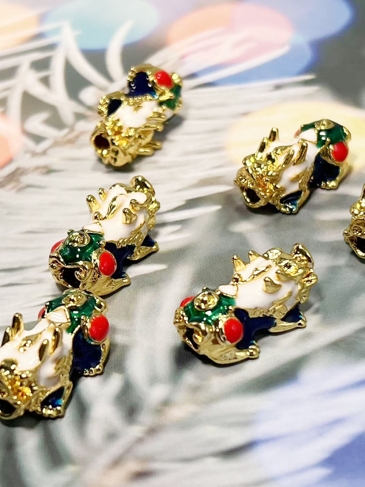 🔹 10×25mm ヒキュウ・銅パーツ(ホワイト×グリーン×レッド×ゴールド)✨🐉💎