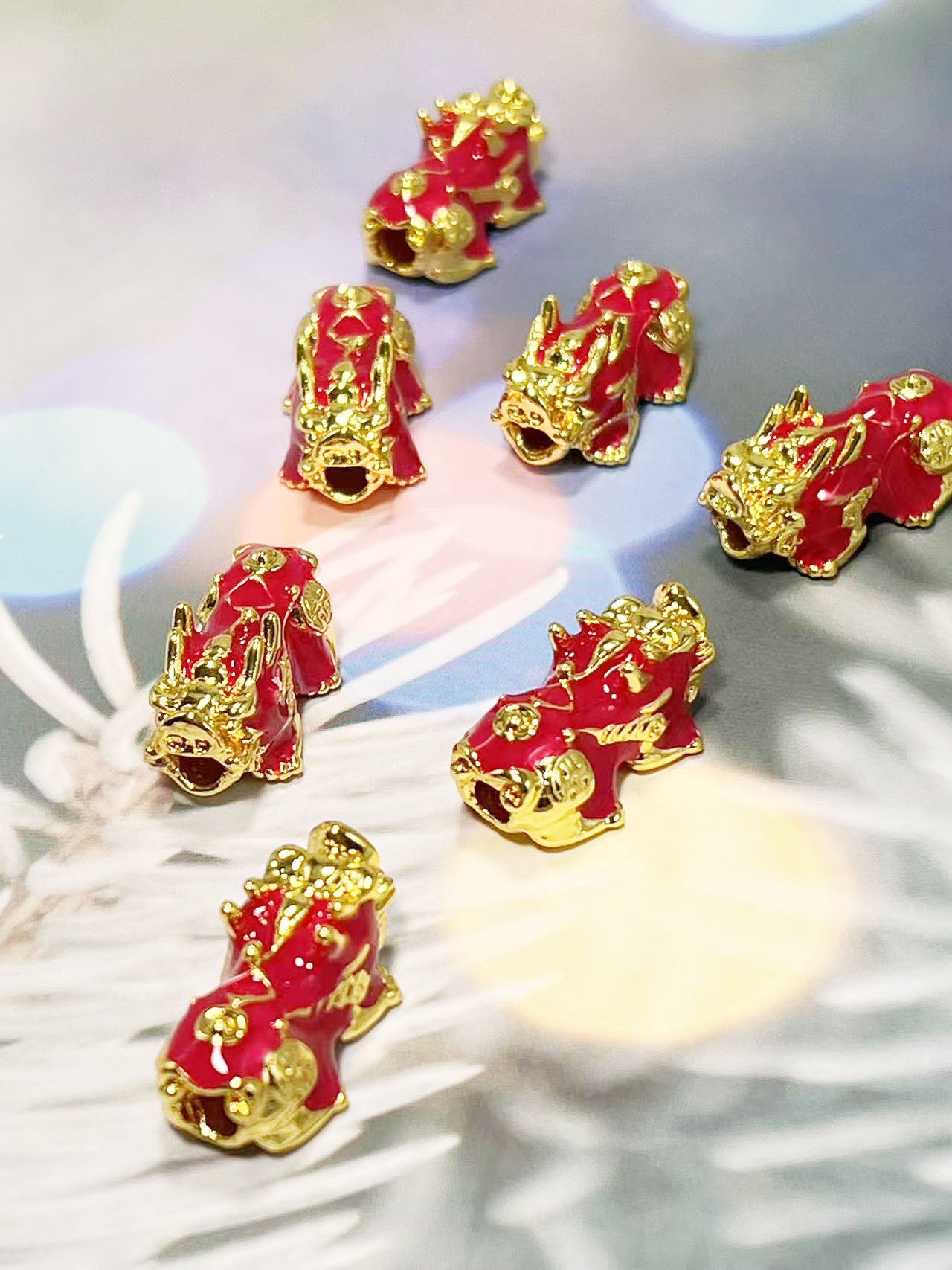 🔹 10×25mm ヒキュウ・銅パーツ(濃いピンク×ゴールド)✨🐉💎