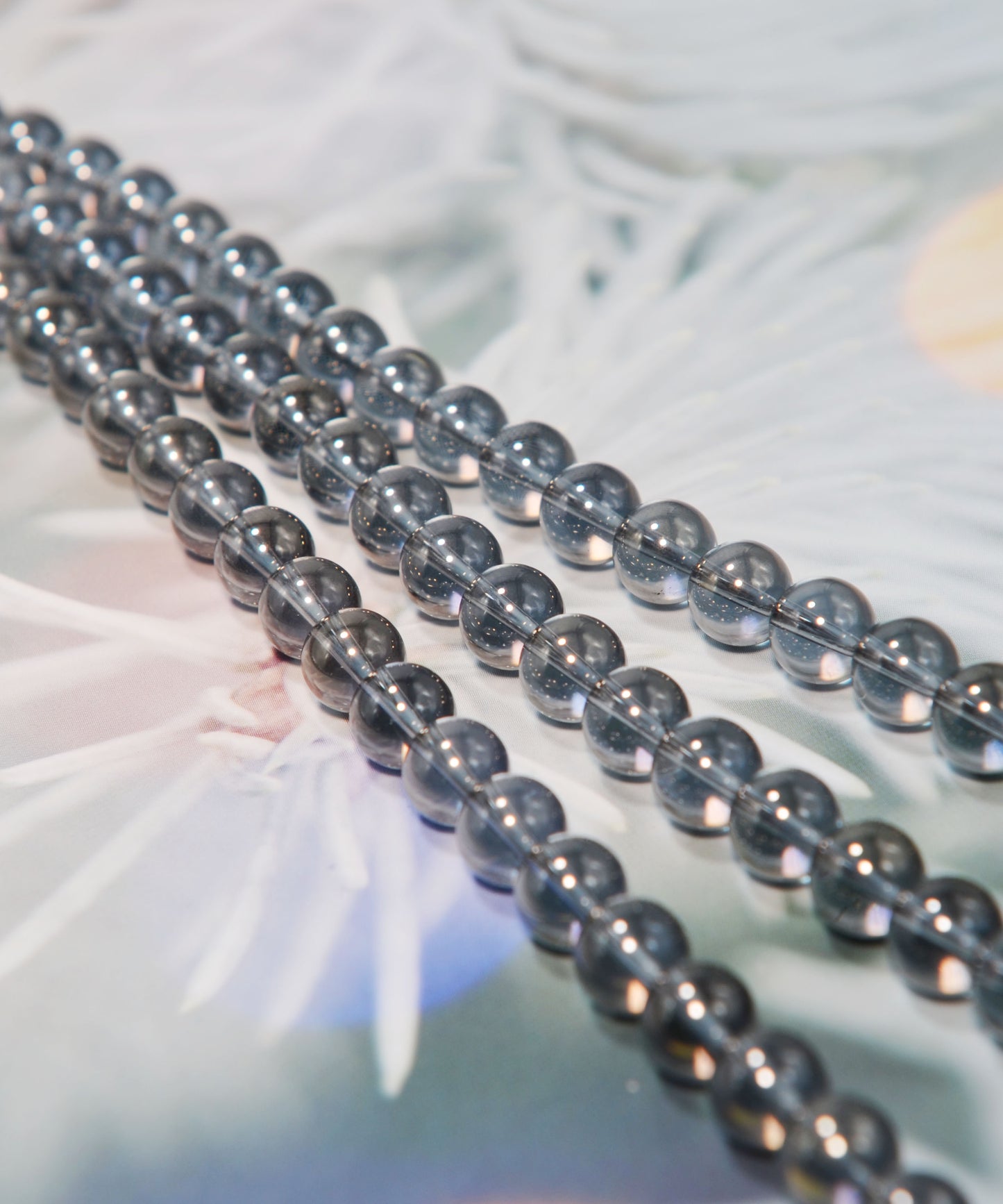 天然水晶ビーズ オーロラメッキ加工 ブラック系 8㎜ (1連)