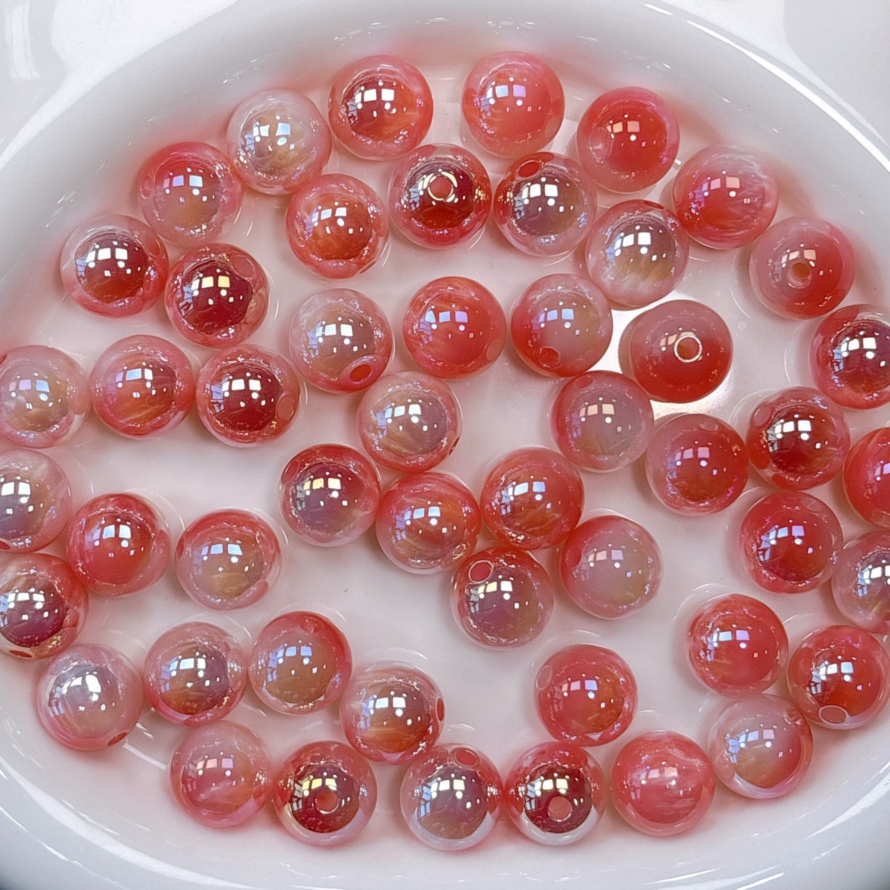 シラーミラージュシリーズ No.8ピンク×ホワイト 光学ビーズ 16㎜