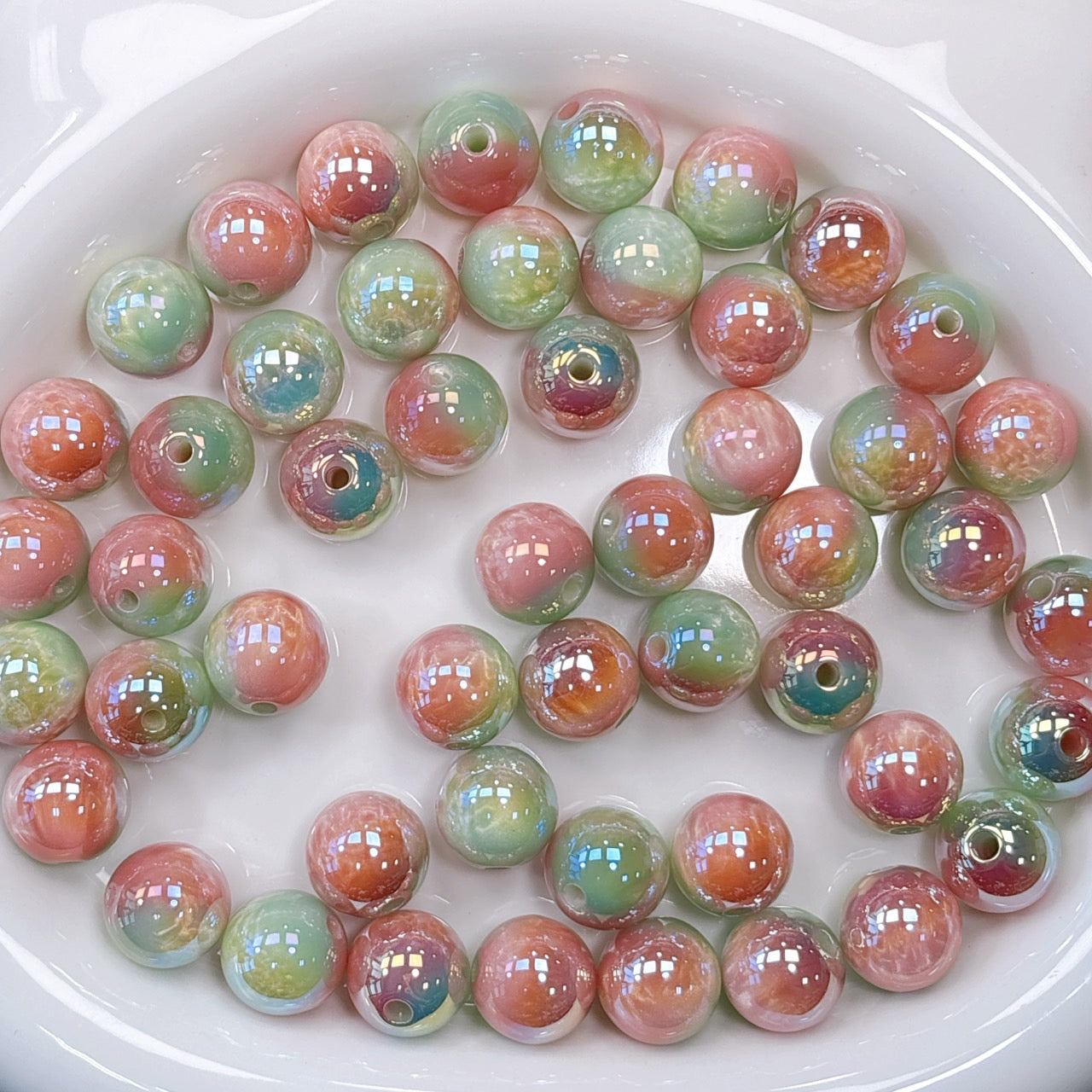 シラーミラージュシリーズ No.9ミント×ピンク 光学ビーズ 16㎜