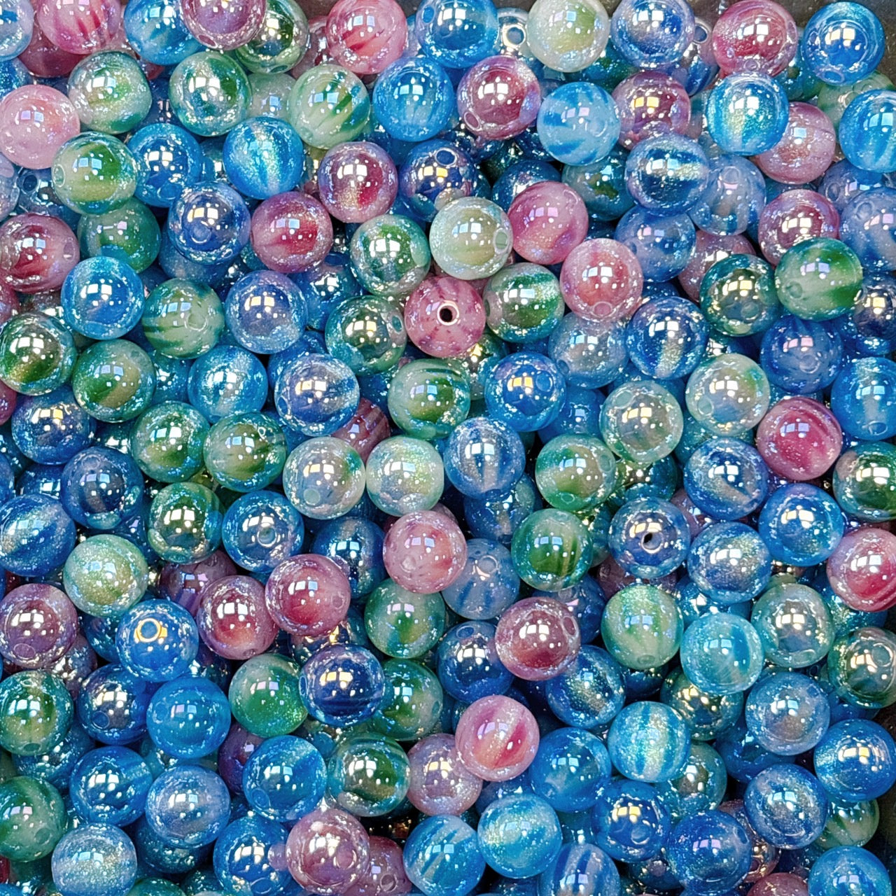 ふんわり縞模様 ブルー系MIX 光学ビーズ 12㎜