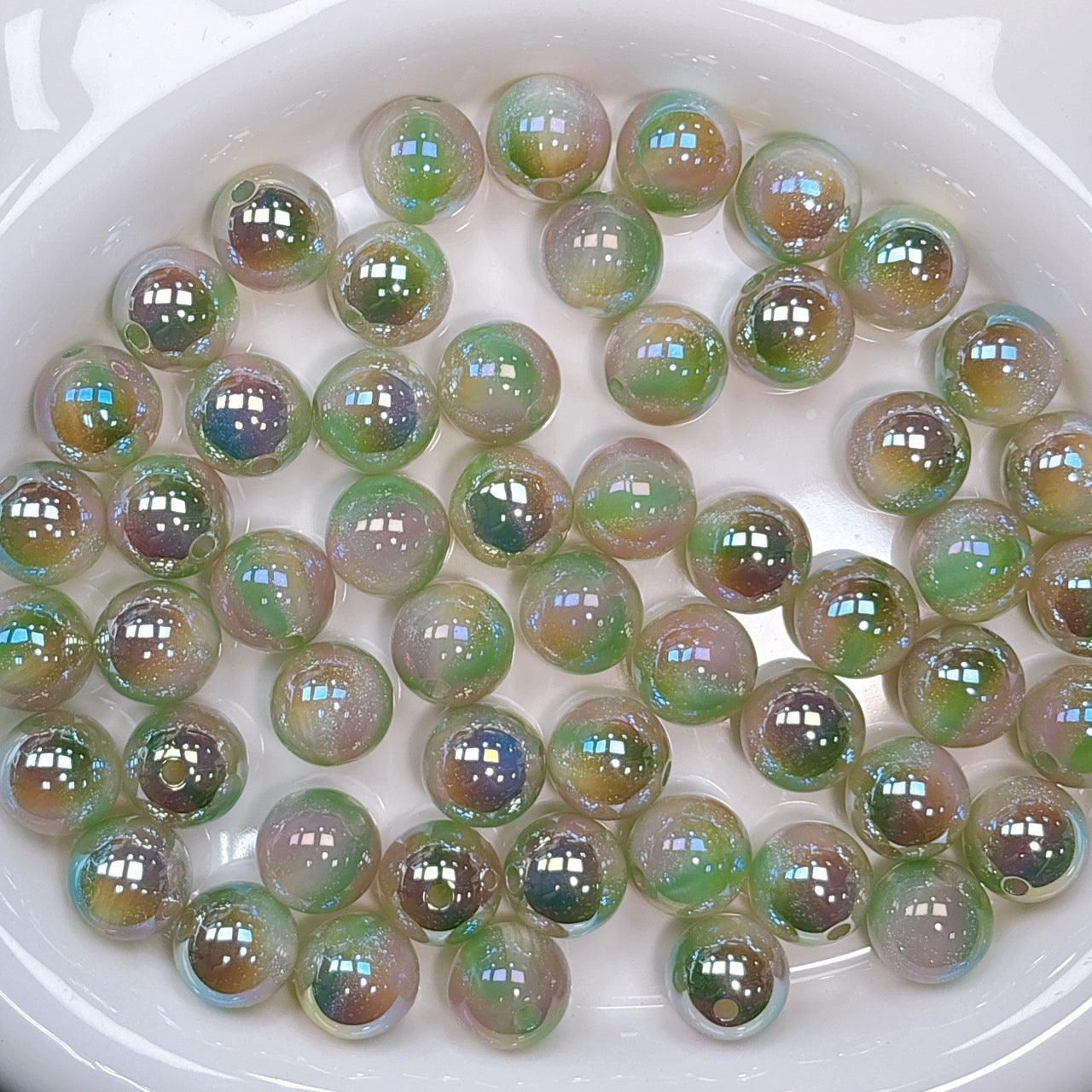 煌線飴シリーズ No.2緑系 光学ビーズ 16㎜