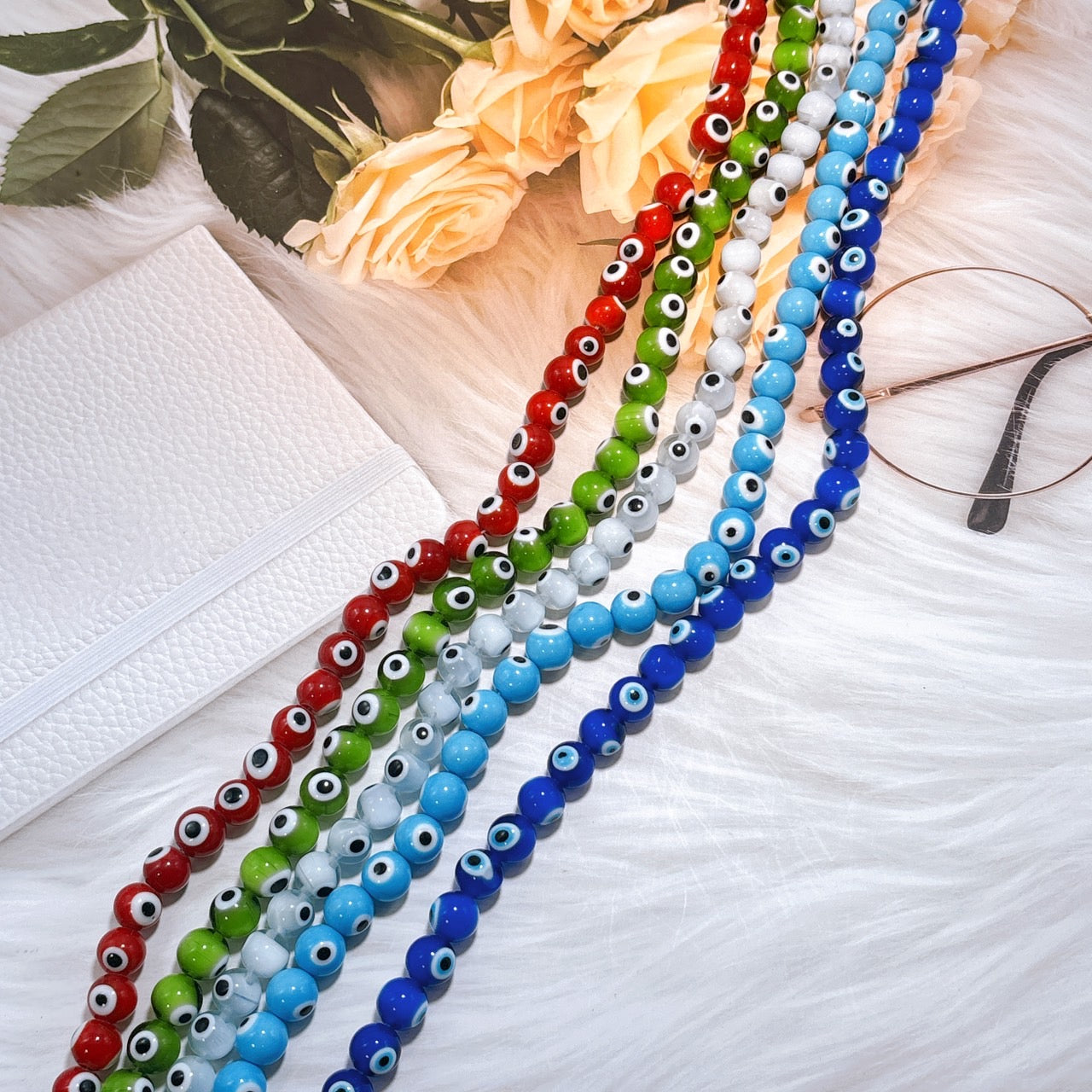 【超特価】🧿目玉ビーズ(ナザールボンジュウ) お守り・厄除け・魔除け 瑠璃ガラス製 10㎜