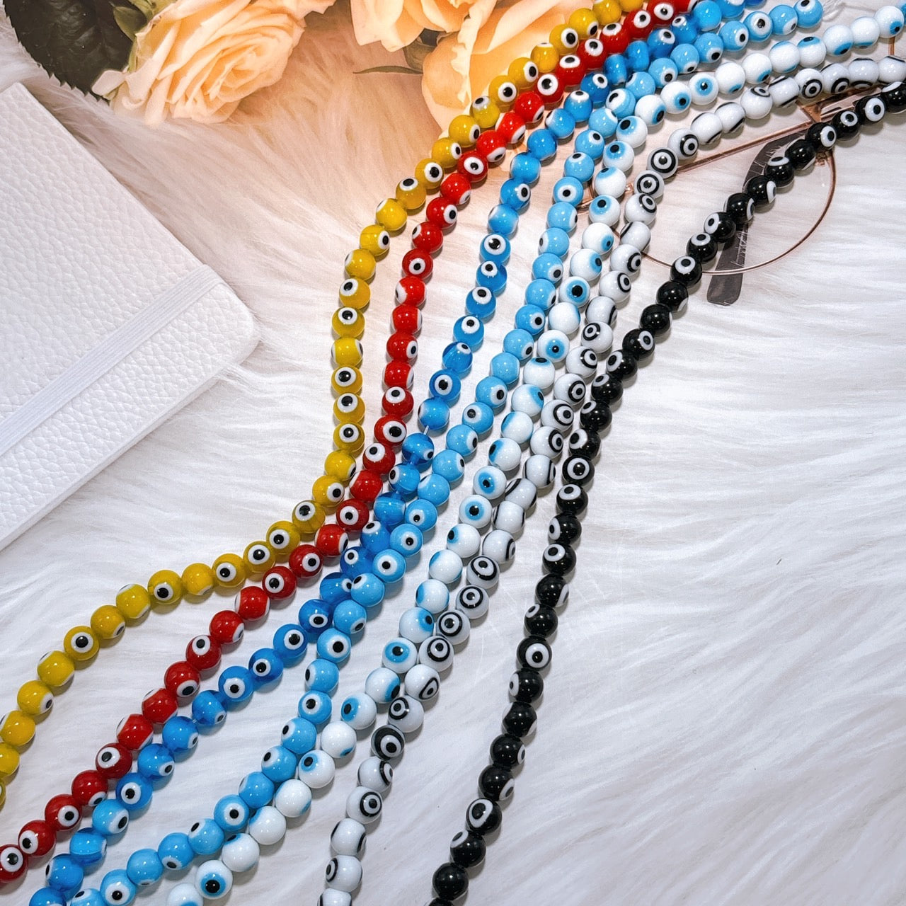 【超特価】🧿目玉ビーズ(ナザールボンジュウ) お守り・厄除け・魔除け 瑠璃ガラス製 8㎜