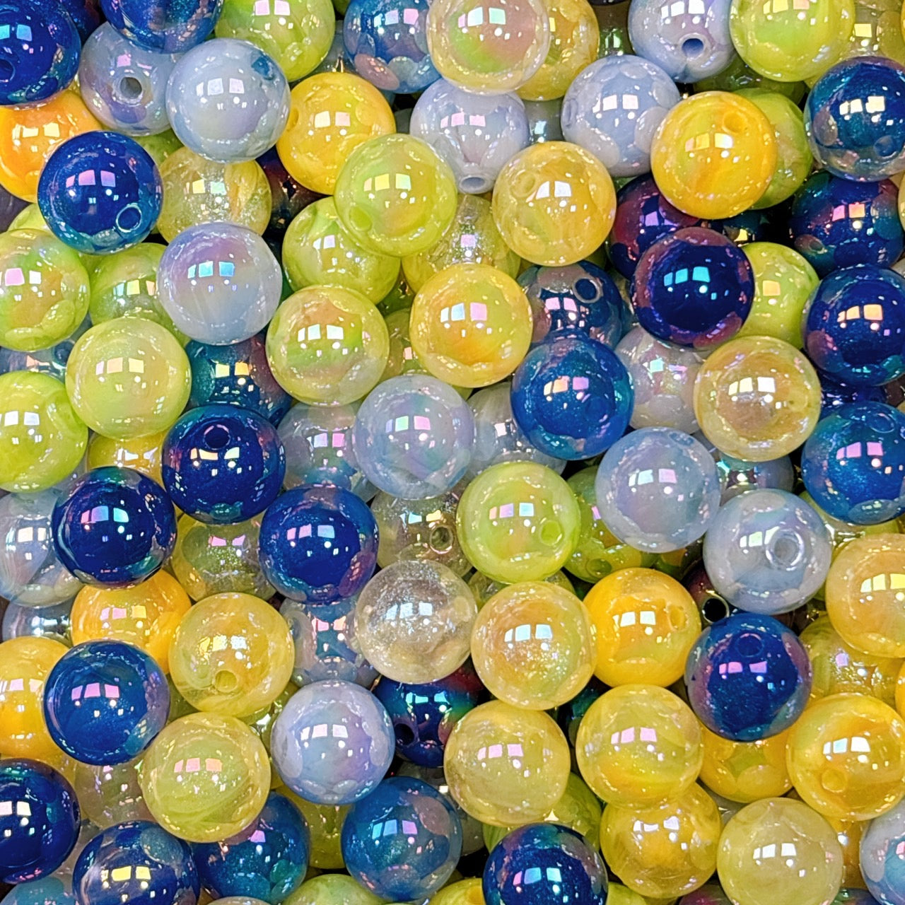 トロピカルポップ ラメマーブルビーズ ブルー系 16㎜