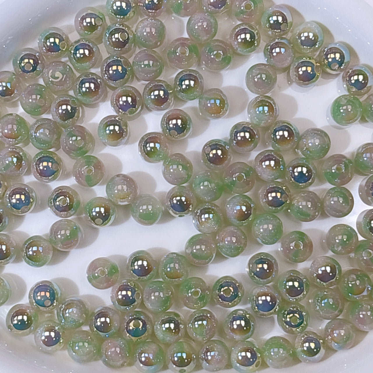 煌線飴シリーズ No.2緑系 光学ビーズ 10㎜