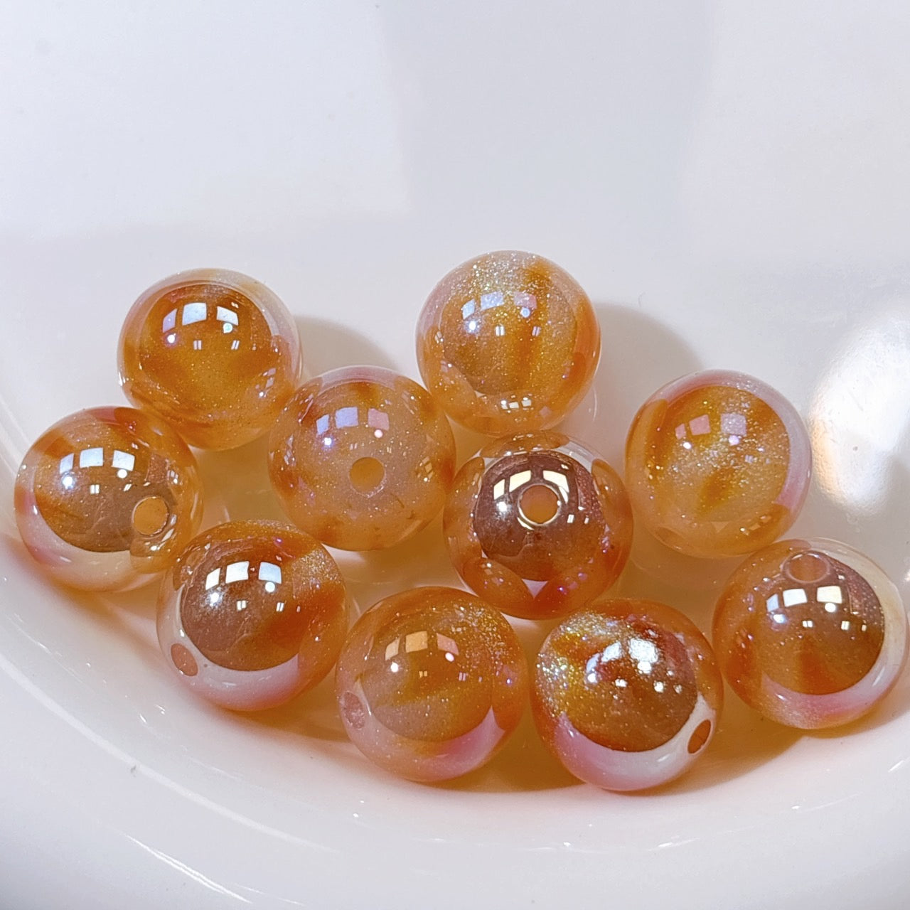 ふんわり縞模様 橙色 光学ビーズ 16㎜