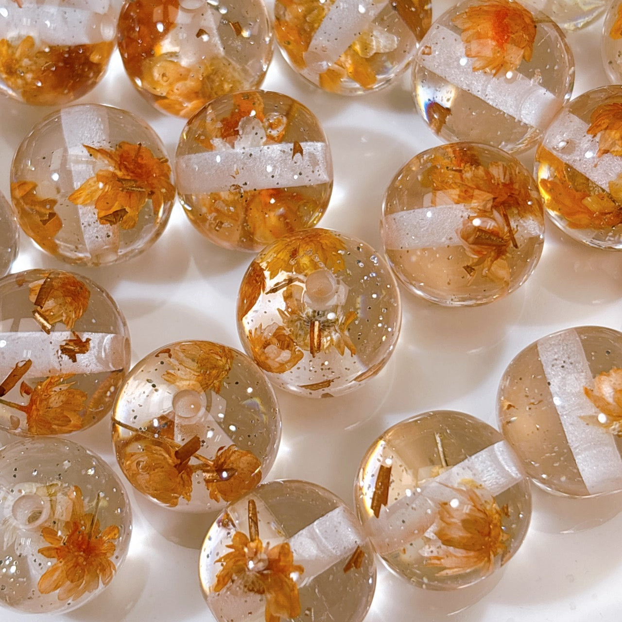 花宵夢シリーズ No.2橙 ドライフラワー・箔ラメ入り16㎜