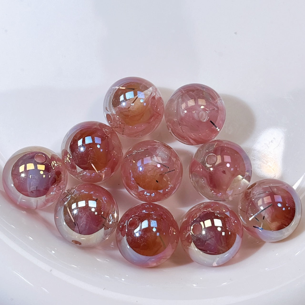 霧の銀糸 No.7ダスティピンク 光学ビーズ 16㎜