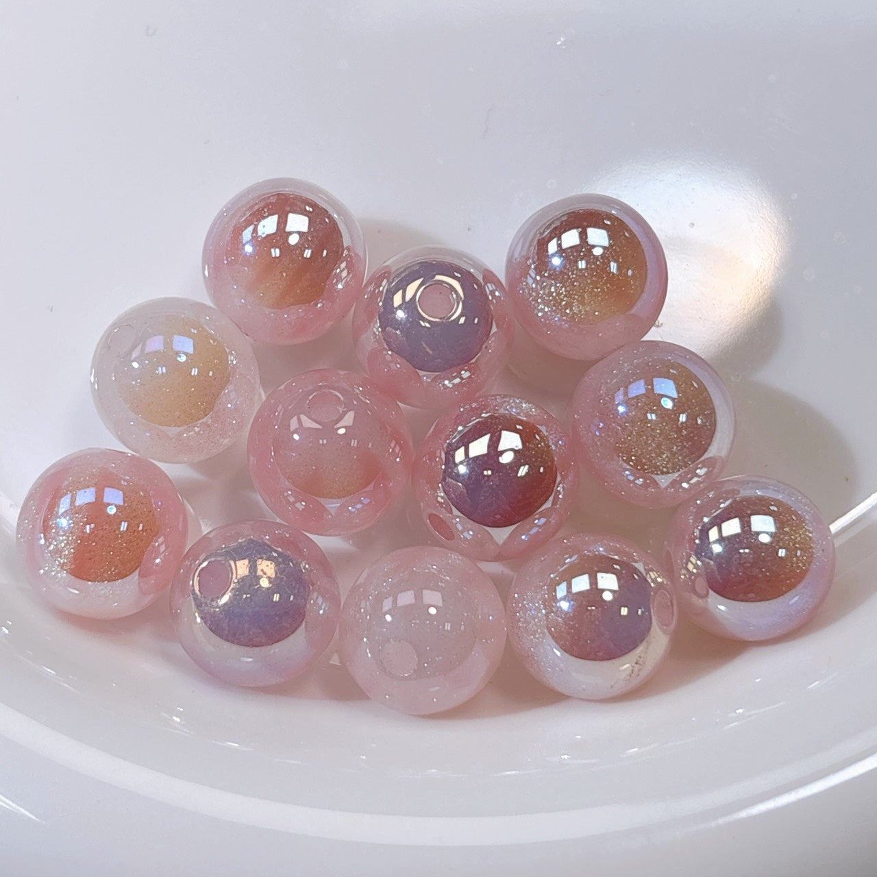 ふんわり縞模様 桜色 光学ビーズ 12㎜