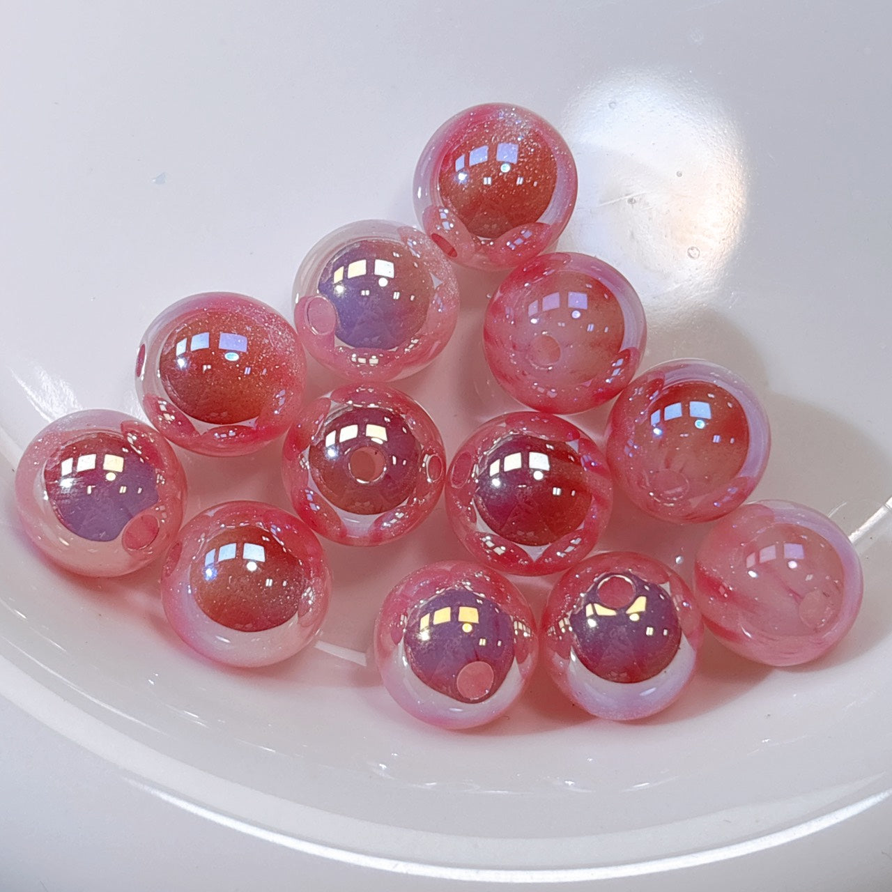 ふんわり縞模様 桃色 光学ビーズ 12㎜