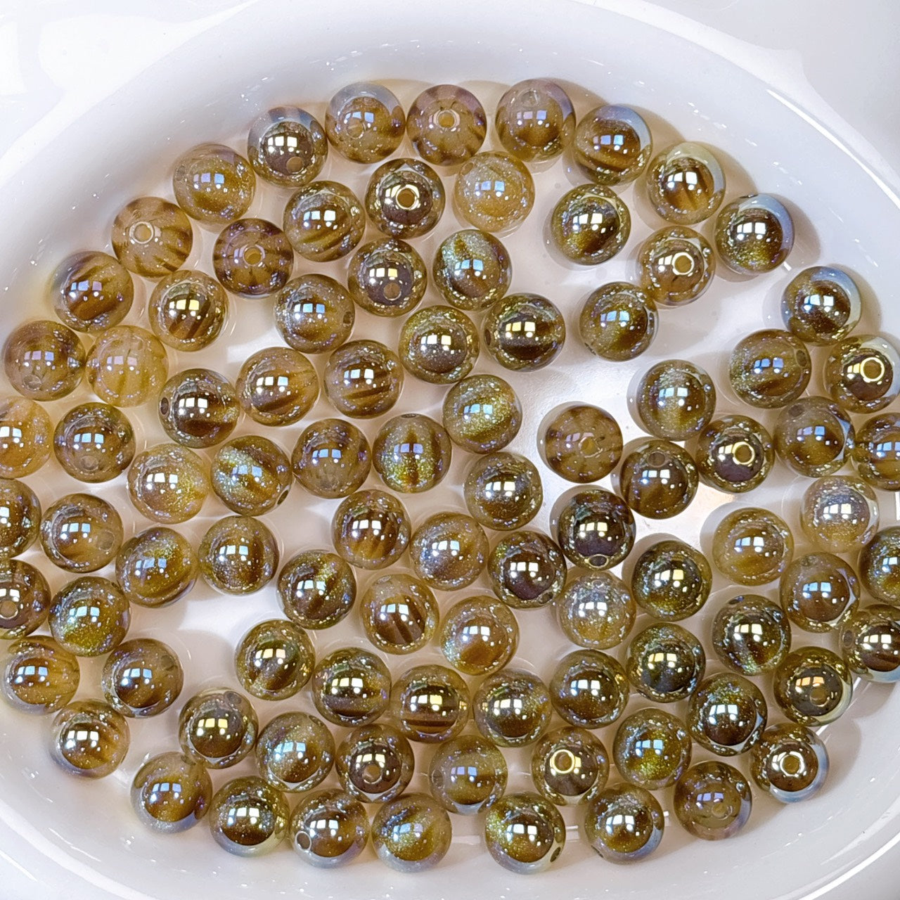 ふんわり縞模様 茶色 光学ビーズ 12㎜