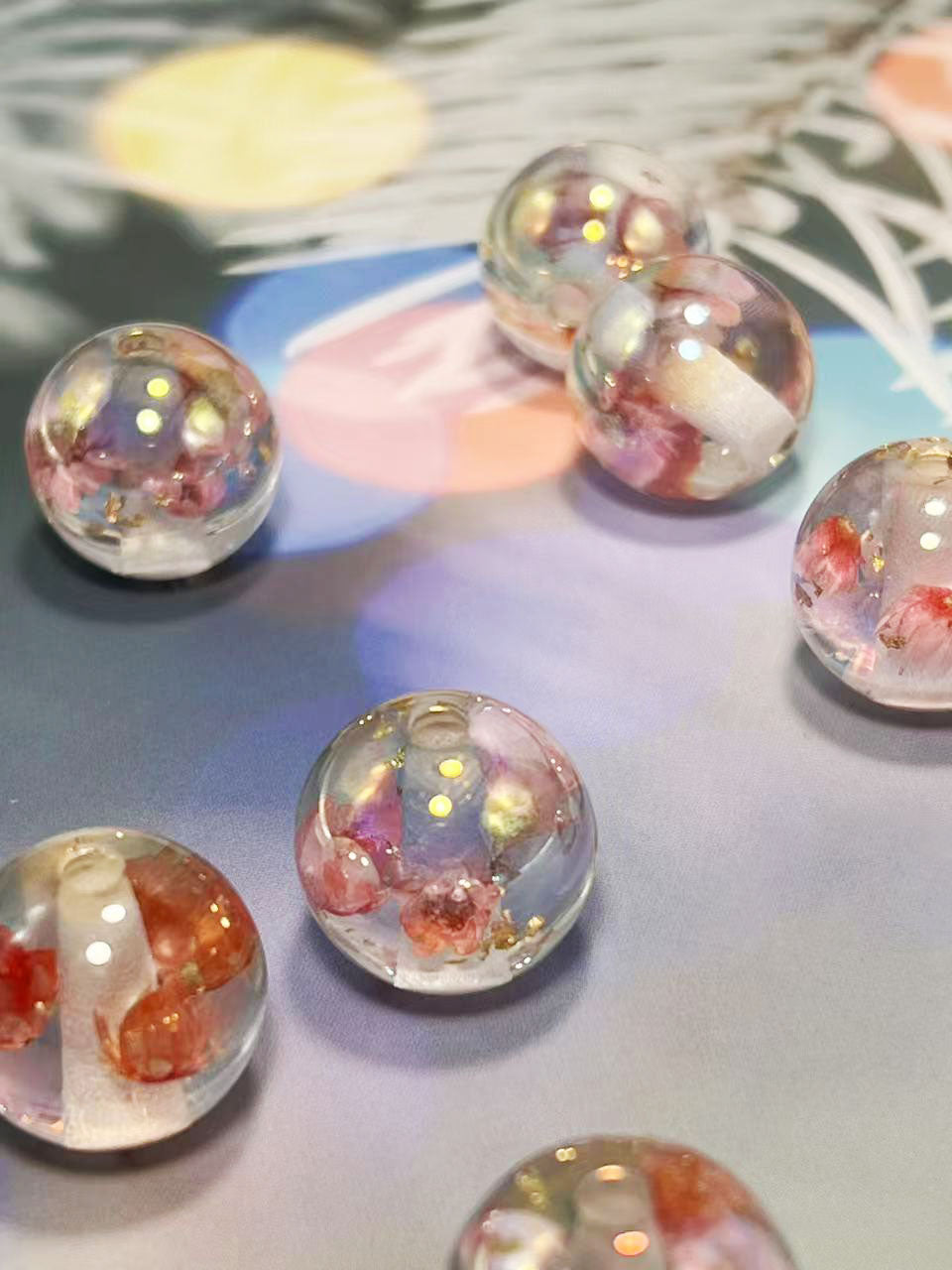 20mm 花舞珠（はなまいじゅ）ミックスカラー メッキ加工 N1026