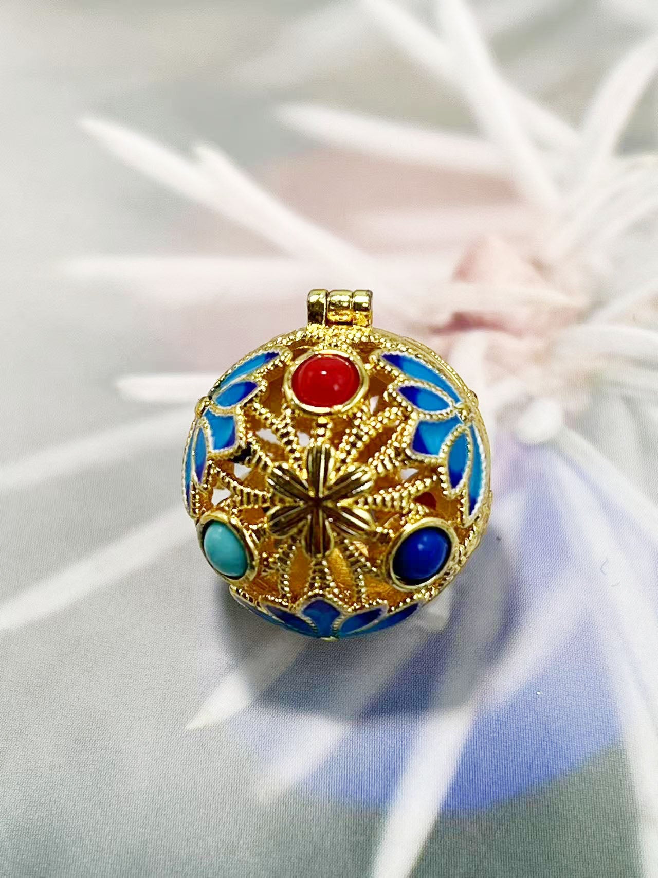 ✨アンティーク宮廷風 透かしエナメル開閉式ペンダント – 香り袋/願い球 DIYパーツ18mm✨