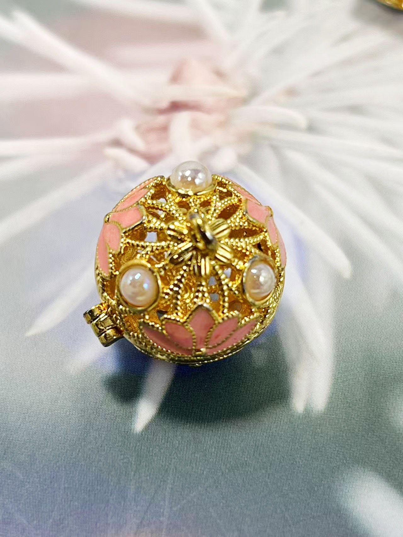 ✨アンティーク宮廷風 透かしエナメル開閉式ペンダント – 香り袋/願い球 DIYパーツ18mm✨