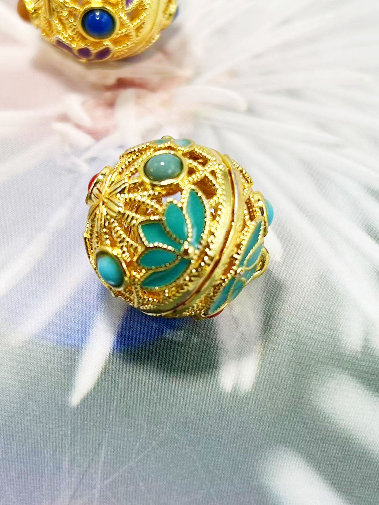 ✨アンティーク宮廷風 透かしエナメル開閉式ペンダント – 香り袋/願い球 DIYパーツ18mm✨