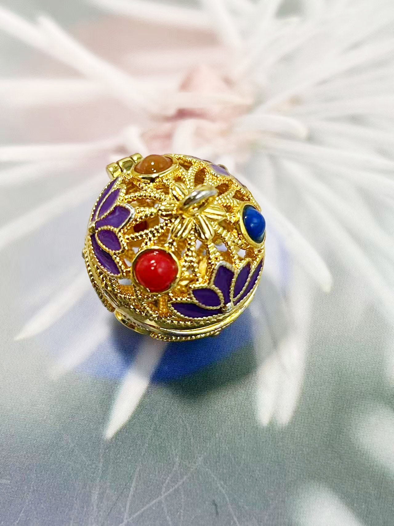 ✨アンティーク宮廷風 透かしエナメル開閉式ペンダント – 香り袋/願い球 DIYパーツ18mm✨