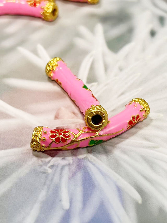 ✨ピンク花柄エナメル真鍮製カーブチューブ 38mm✨