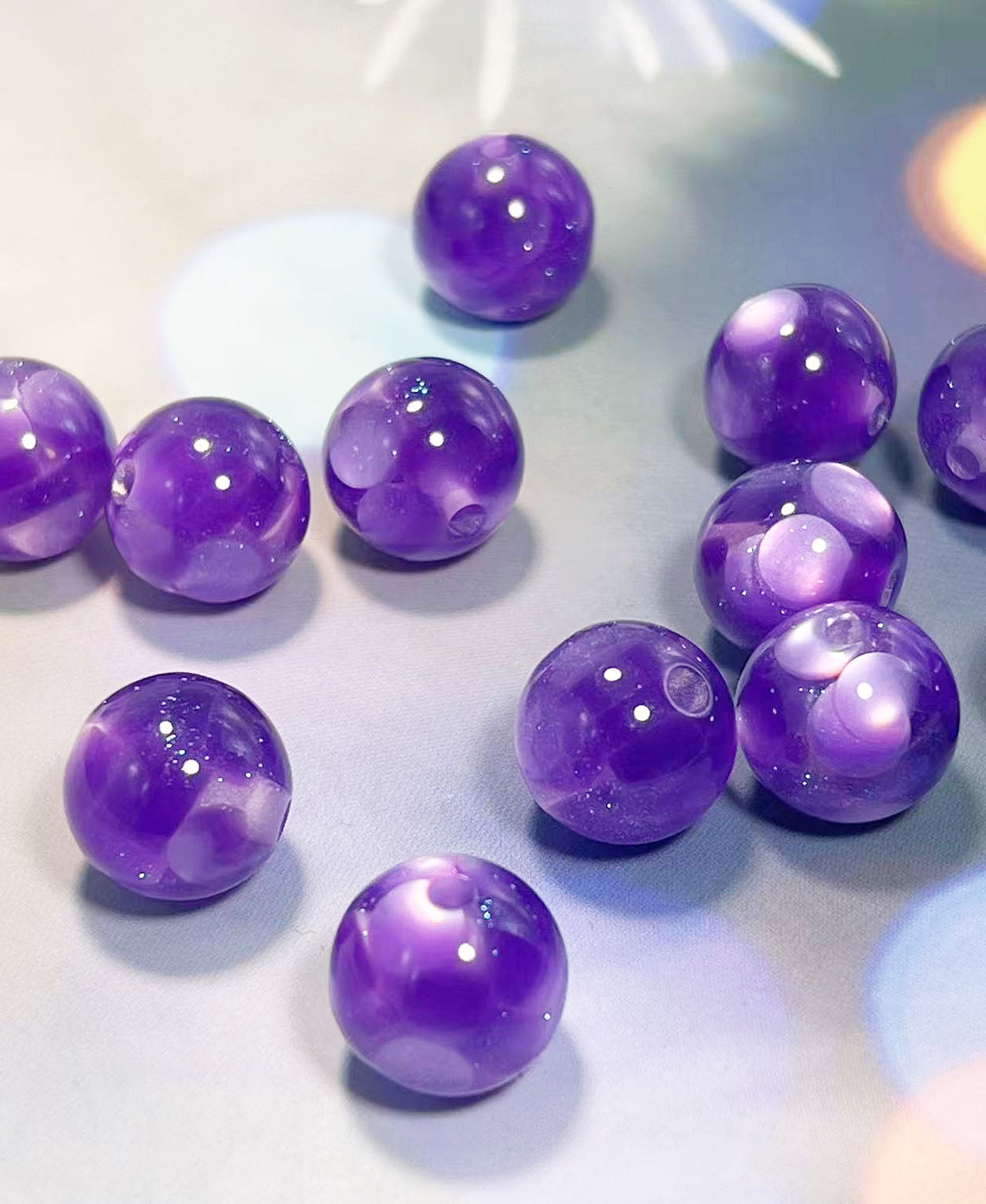 16mm魔法樹脂ビーズ「深い夢幻」パープル系