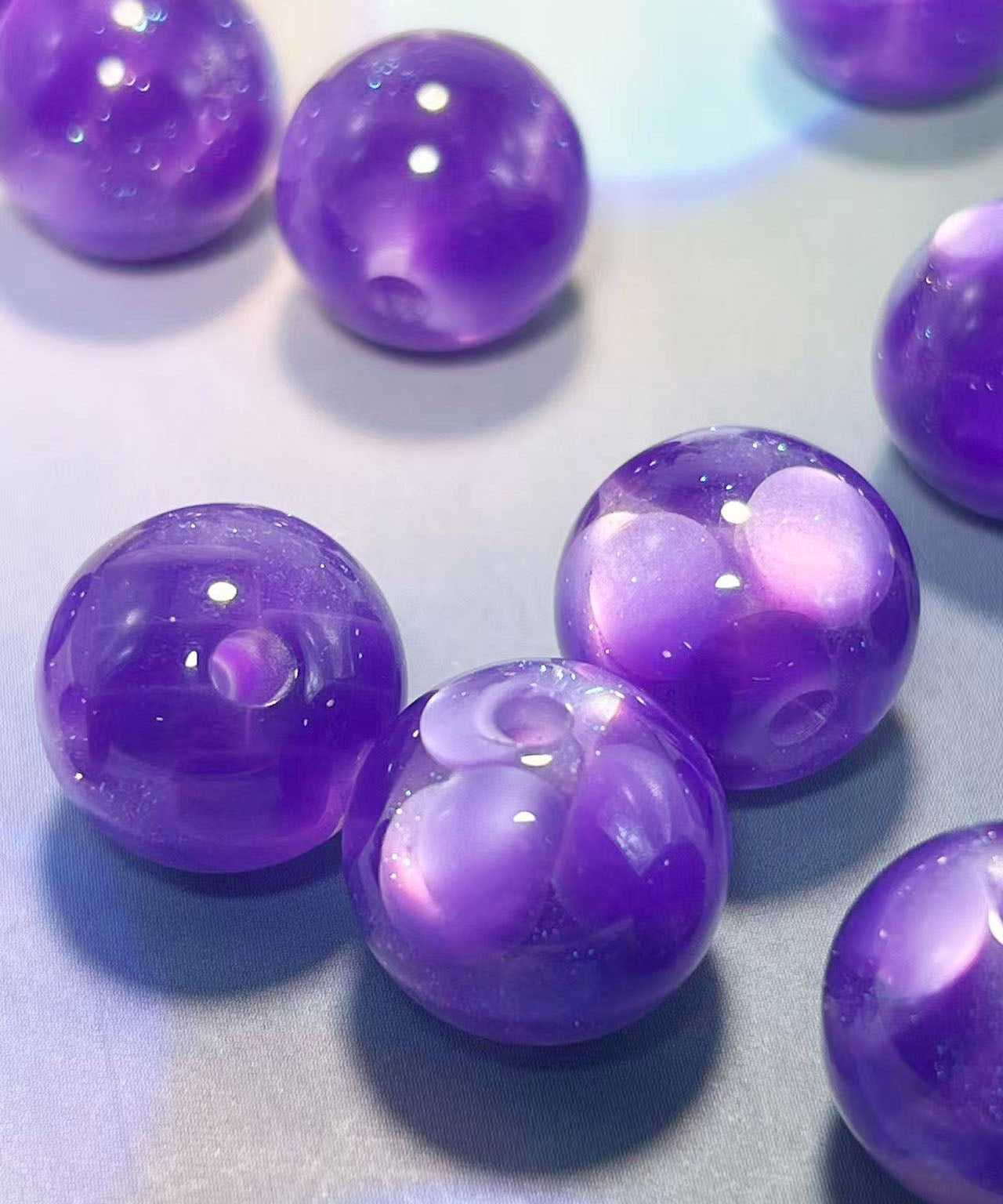 16mm魔法樹脂ビーズ「深い夢幻」パープル系