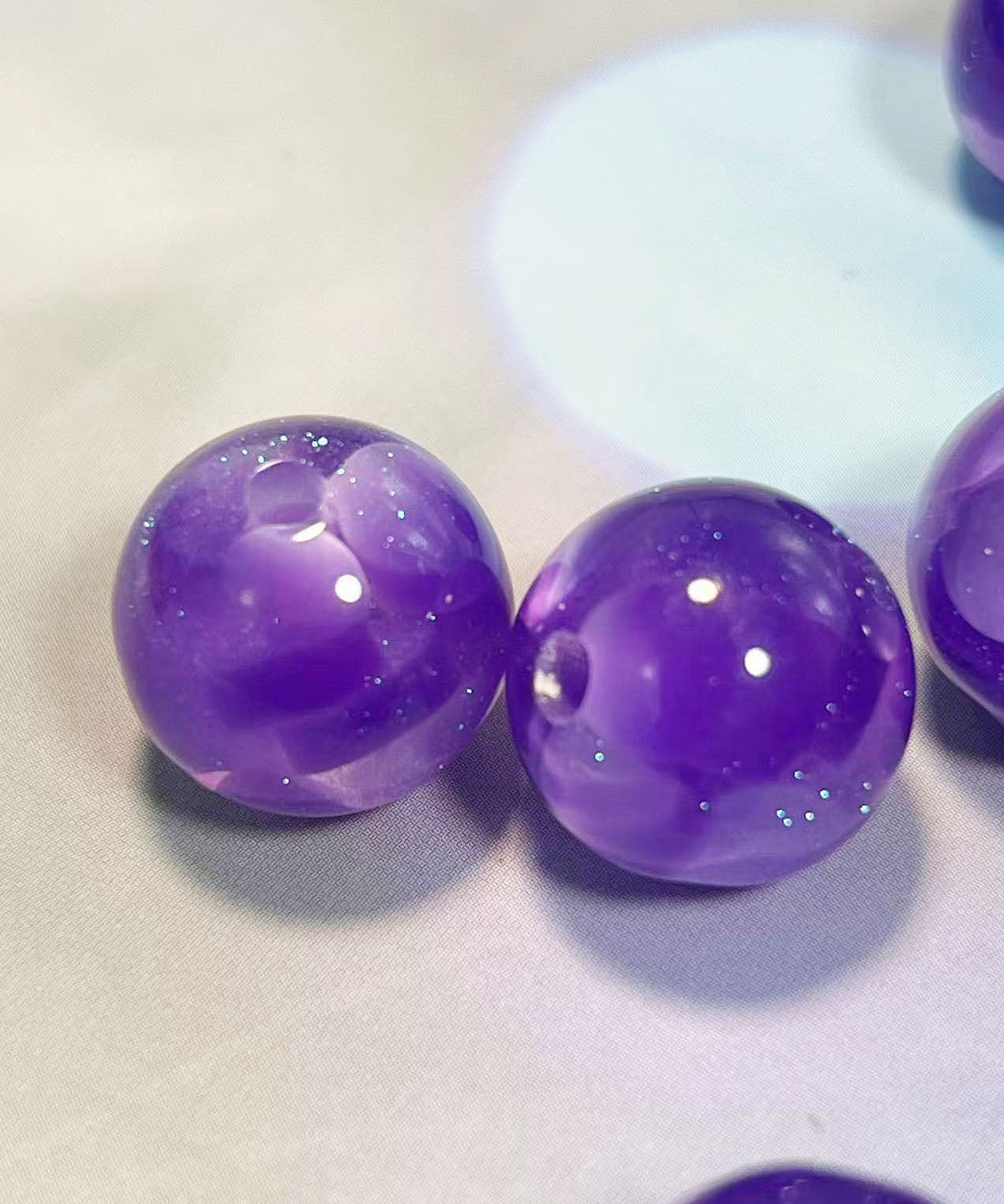 16mm魔法樹脂ビーズ「深い夢幻」パープル系