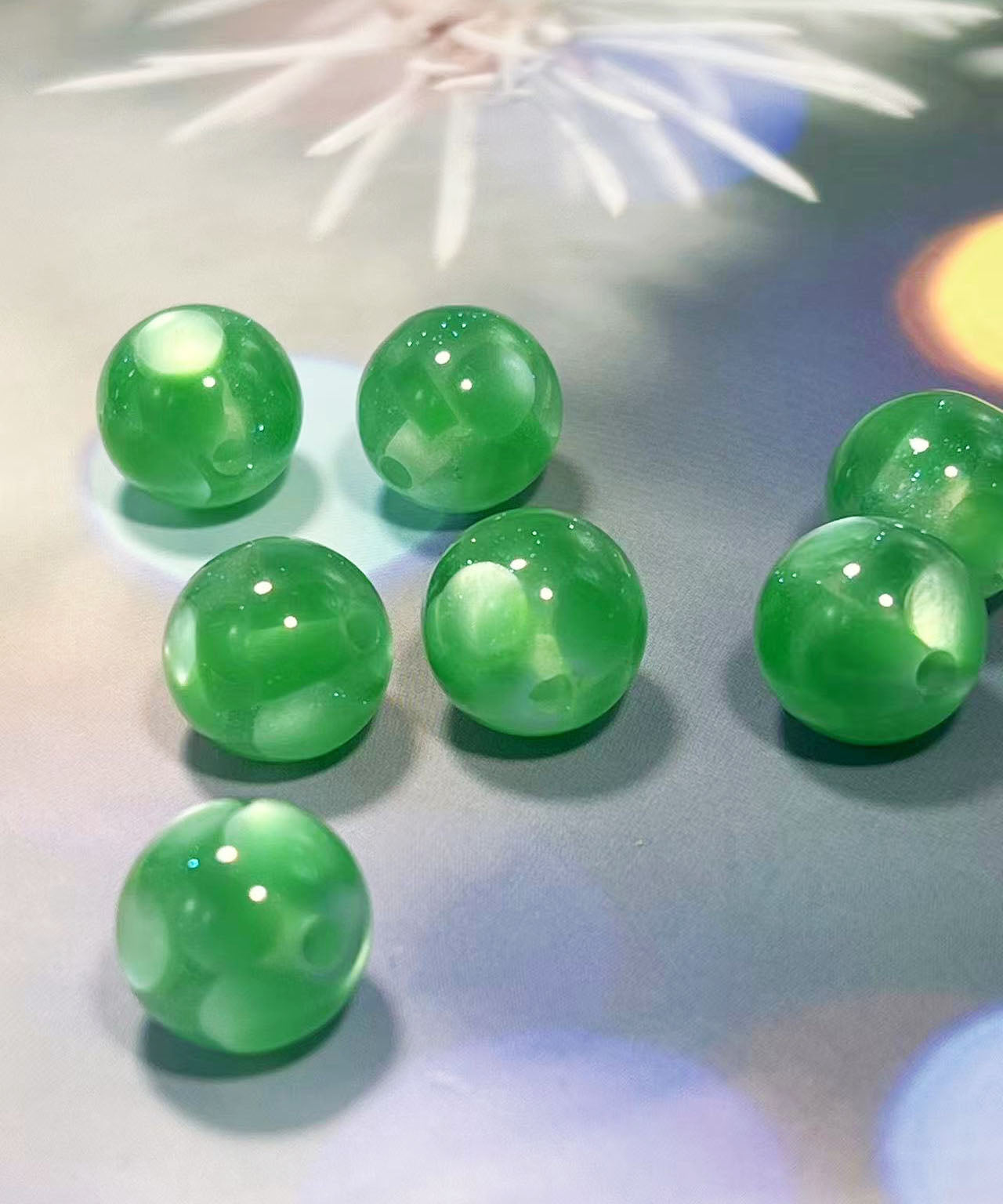 16mm魔法樹脂ビーズ「深い夢幻」グリーン系