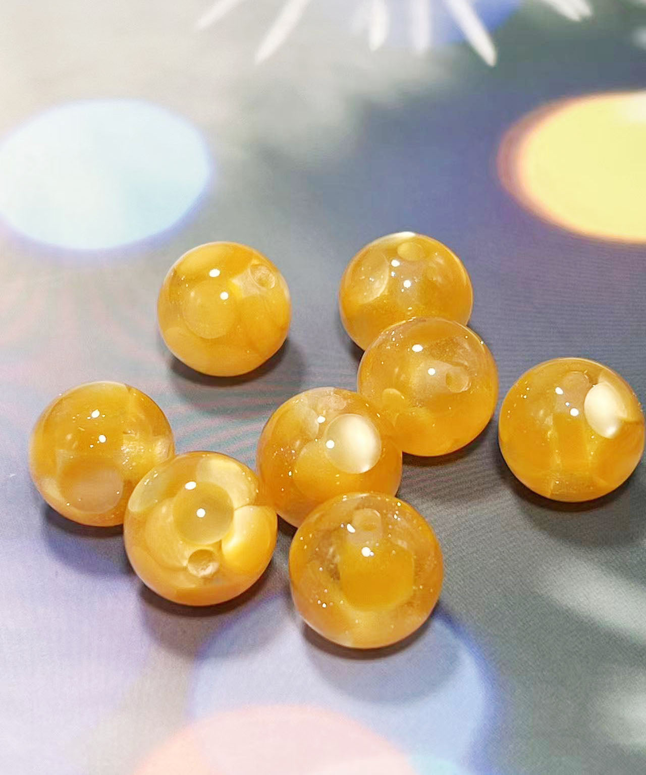 16mm魔法樹脂ビーズ「深い夢幻」イエロー系