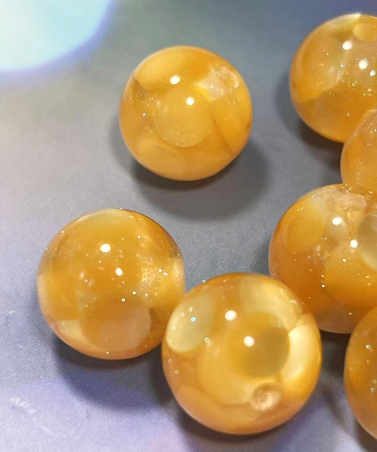 16mm魔法樹脂ビーズ「深い夢幻」イエロー系