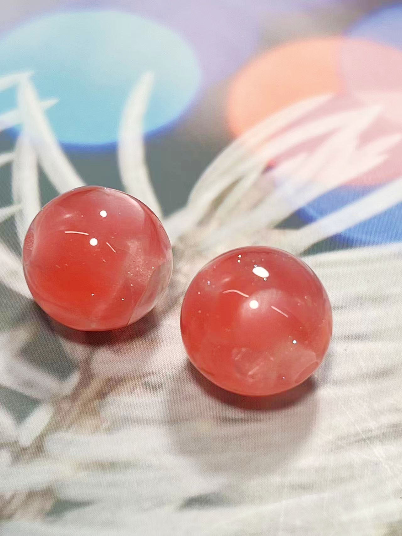 16mm魔法樹脂ビーズ「深い夢幻」ピンク系