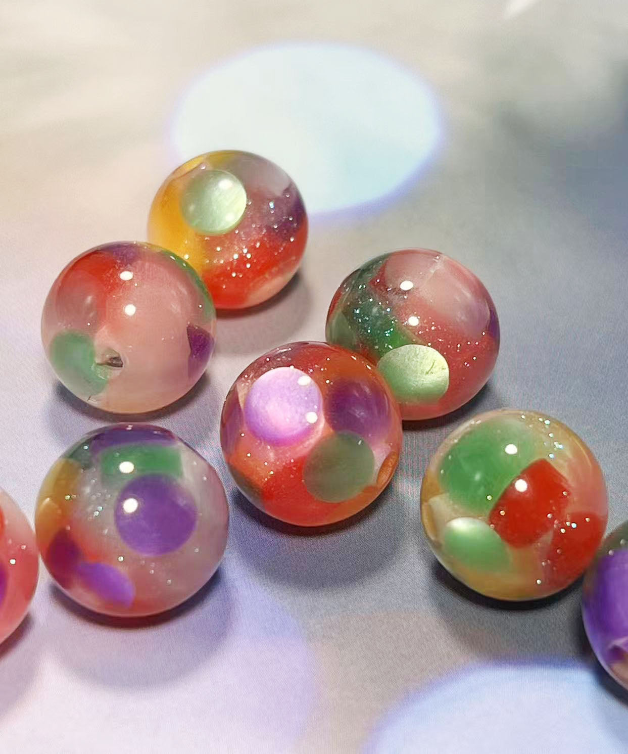 16mm魔法樹脂ビーズ「深い夢幻」レインボー系
