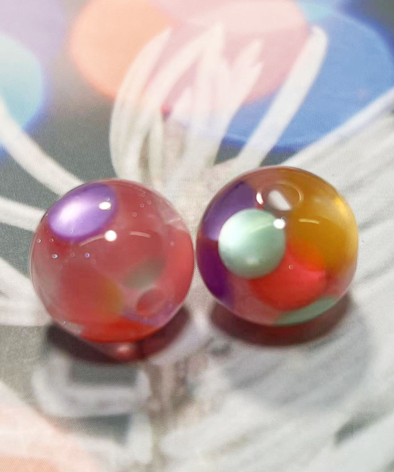 16mm魔法樹脂ビーズ「深い夢幻」レインボー系