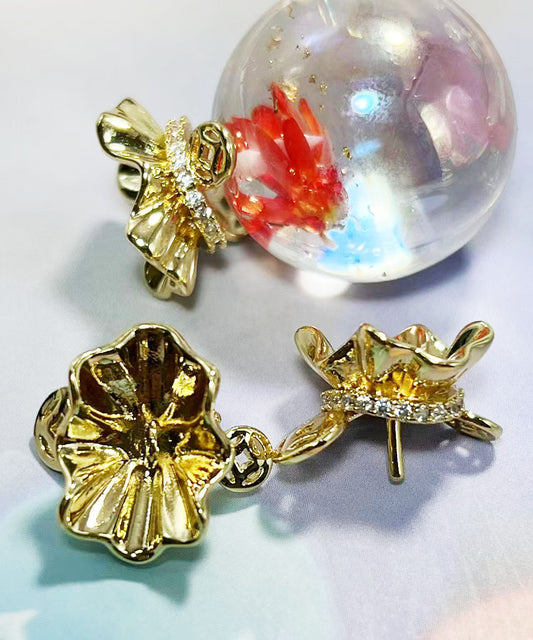 25㎜半穴ビーズ用・ラインストーン付き 花冠風 ヒートン ゴールド