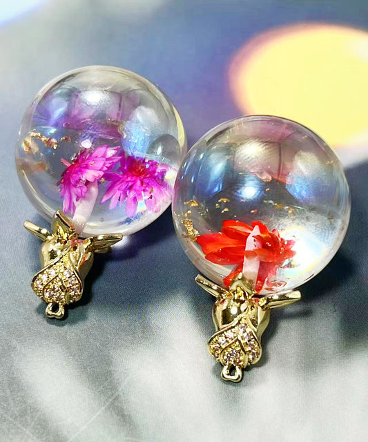 25㎜半穴ビーズ用・ラインストーン付き フラワー ヒートン