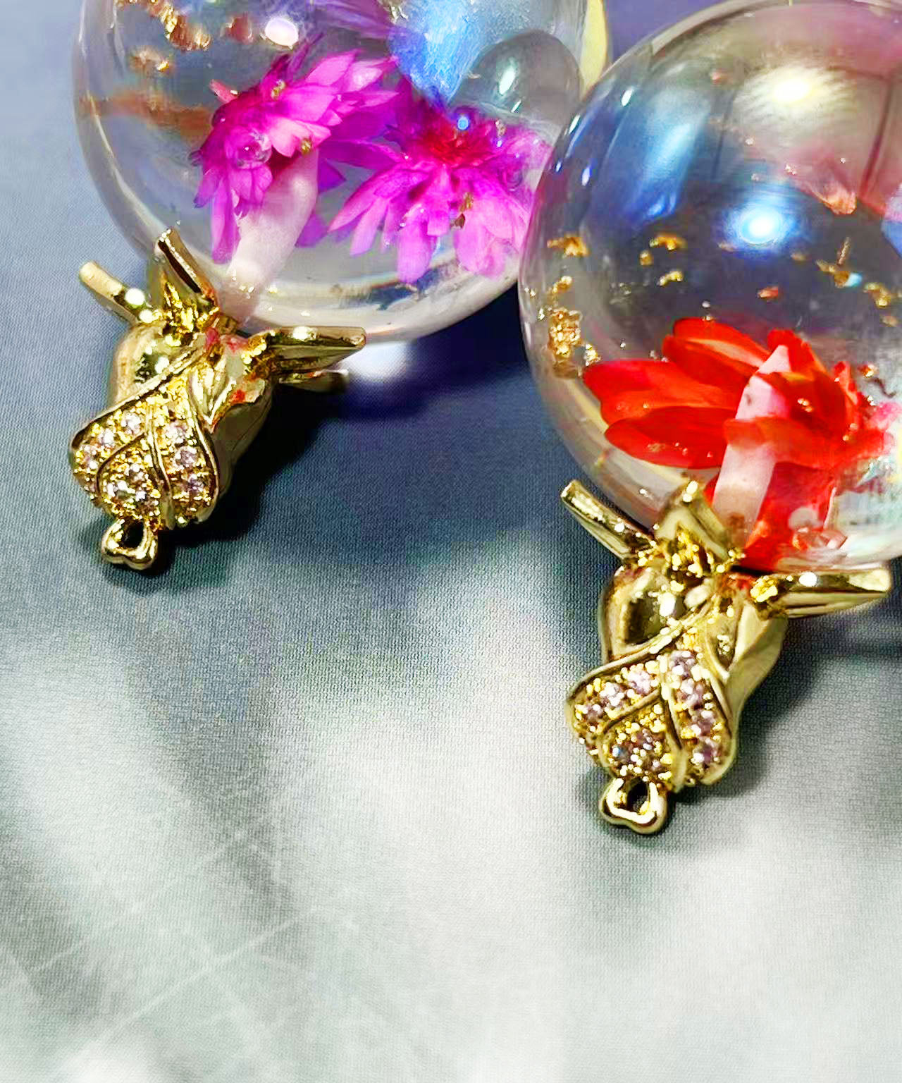 25㎜半穴ビーズ用・ラインストーン付き フラワー ヒートン