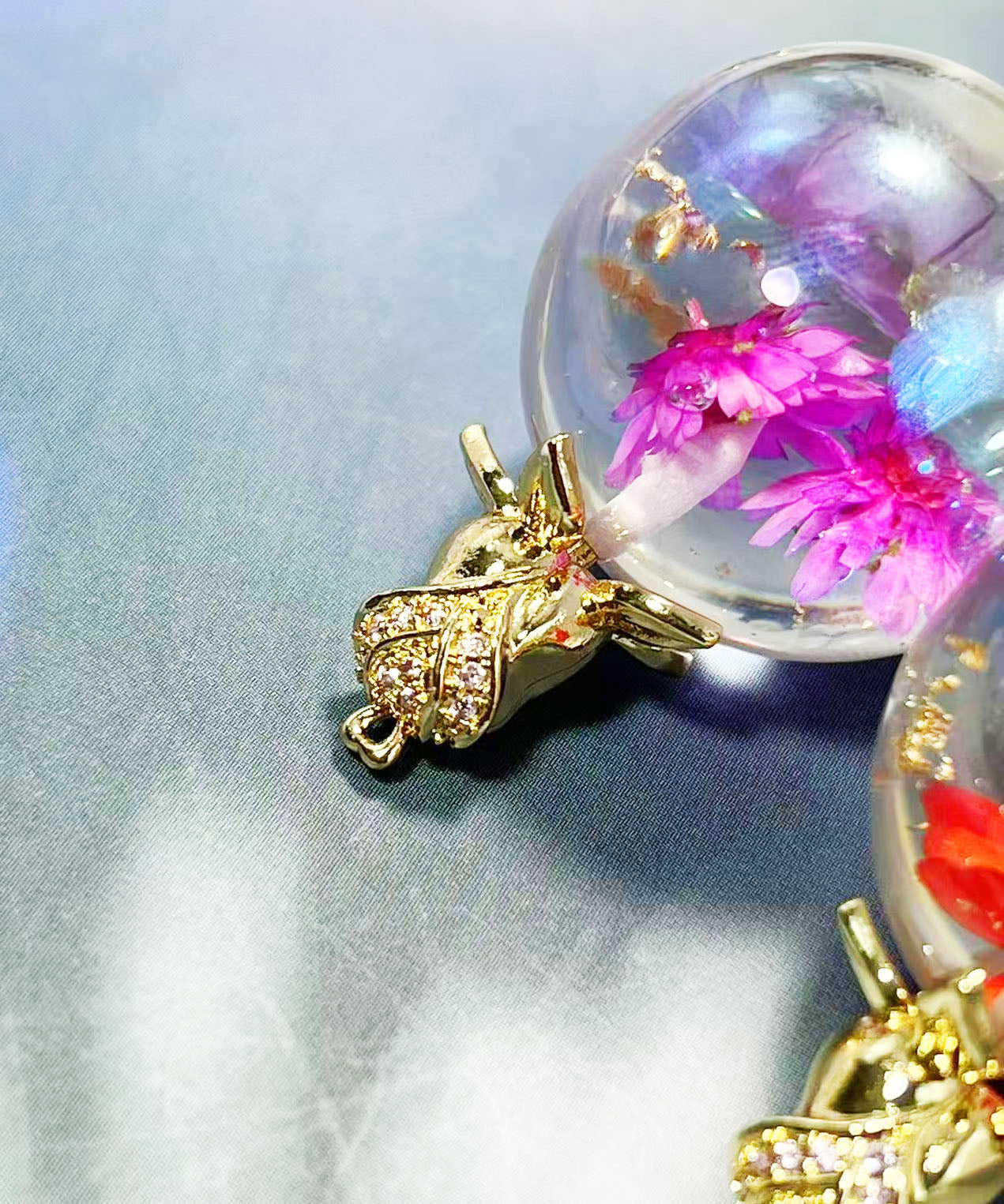 25㎜半穴ビーズ用・ラインストーン付き フラワー ヒートン