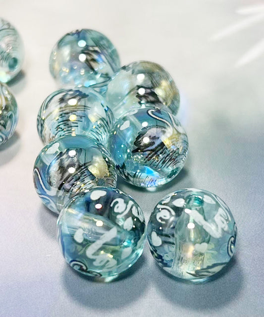 16mm鏡花水月シリーズ｜No.3水色・白鳥｜幻想モチーフ入りレジンビーズ