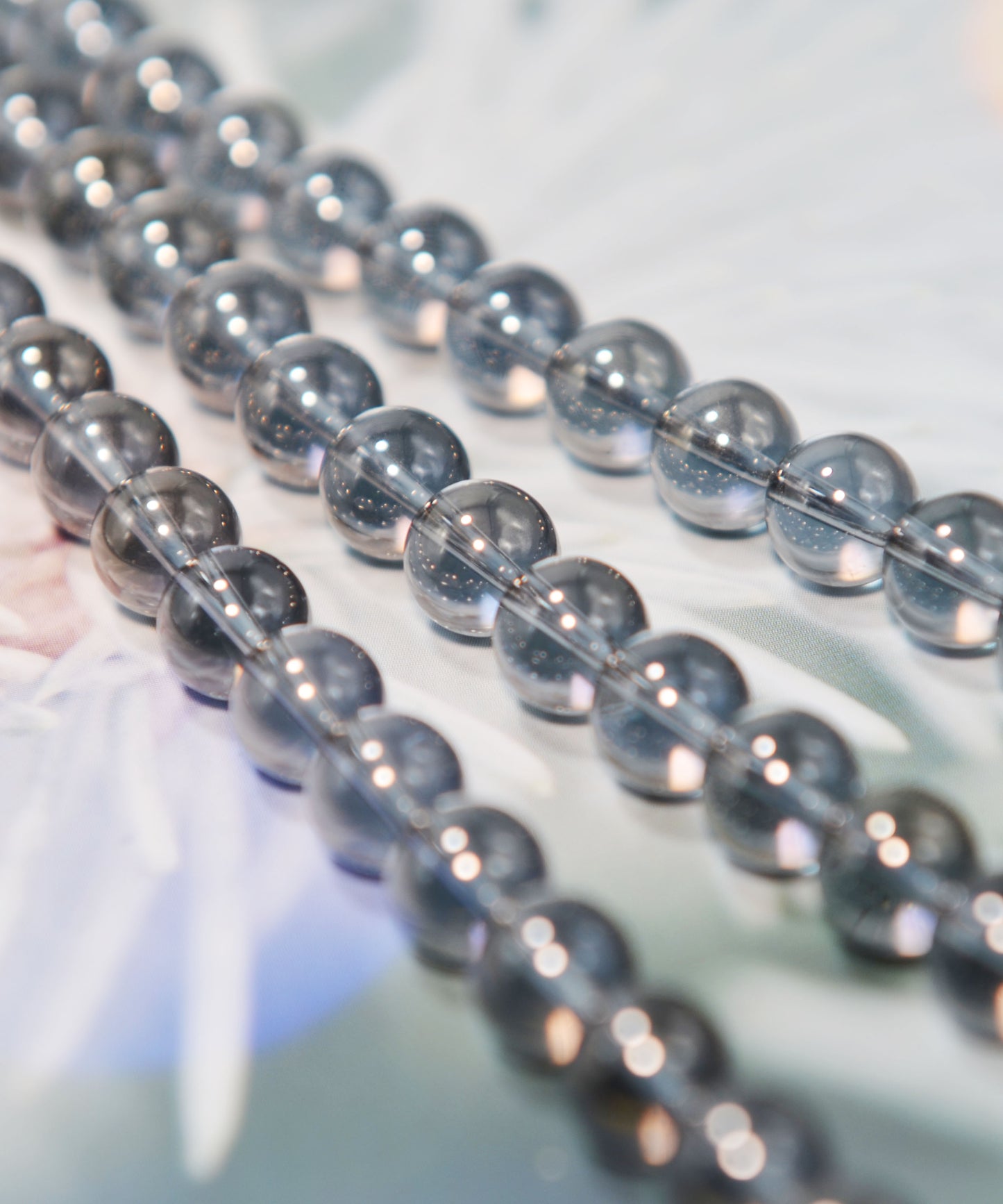 天然水晶ビーズ オーロラメッキ加工 ブラック系 8㎜ (1連)