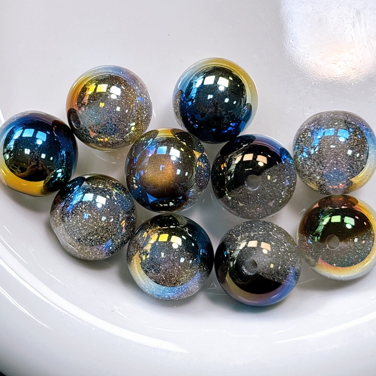 星空デュエットシリーズ No.1ギャラクシーブラック 光学ビーズ 16㎜