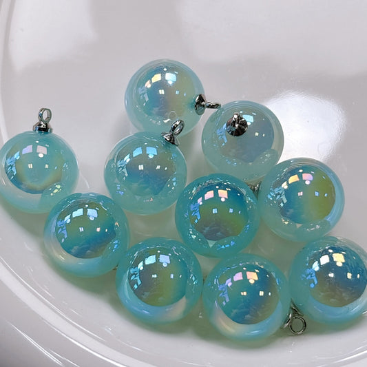 ミルキーグロウシリーズ No.1アクア カン付き光学ビーズ 16㎜