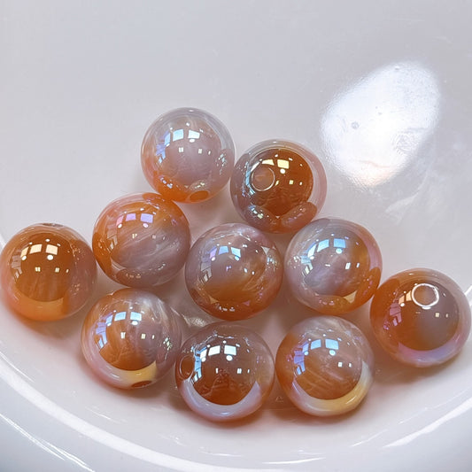 シラーミラージュシリーズ No.4オレンジ×グレージュ 光学ビーズ 16㎜