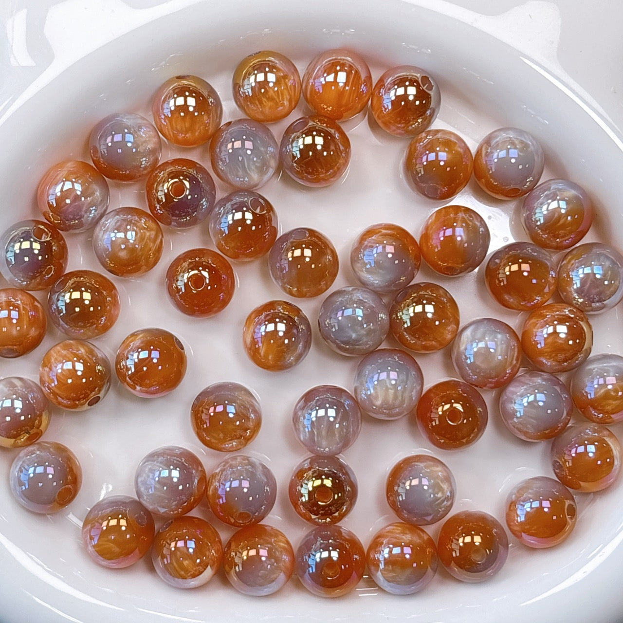 シラーミラージュシリーズ No.4オレンジ×グレージュ 光学ビーズ 16㎜