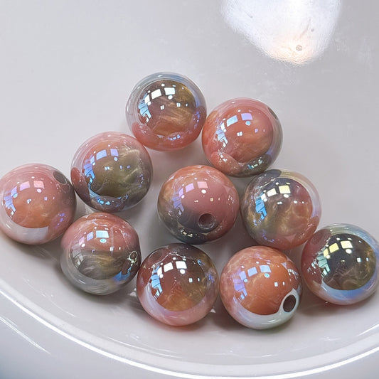 シラーミラージュシリーズ No.5グレー×ピンク 光学ビーズ 16㎜