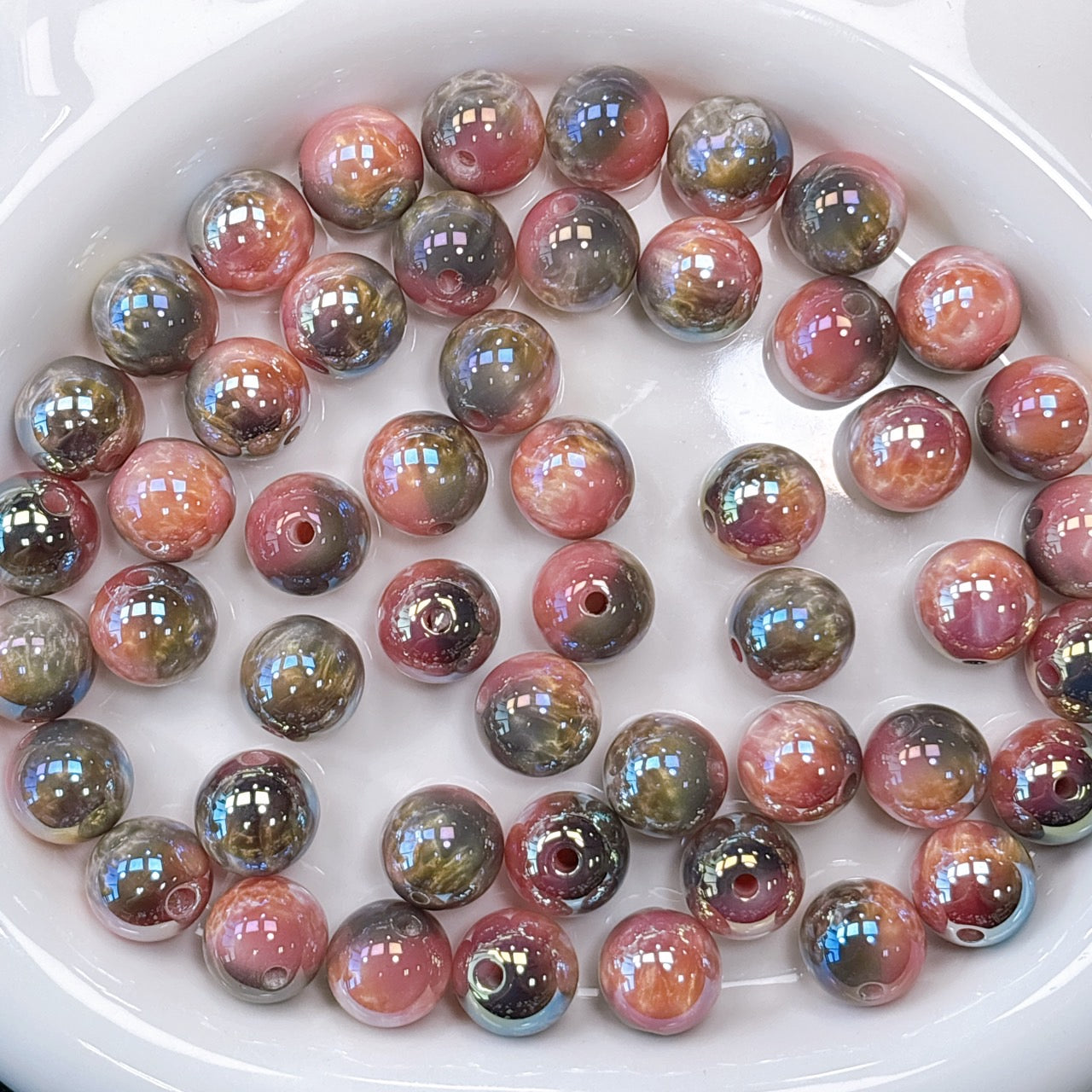 シラーミラージュシリーズ No.5グレー×ピンク 光学ビーズ 16㎜