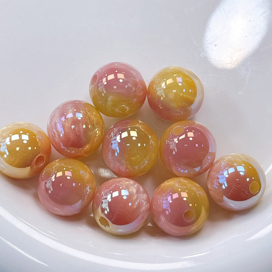 シラーミラージュシリーズ No.6イエロー×ピンク 光学ビーズ 16㎜
