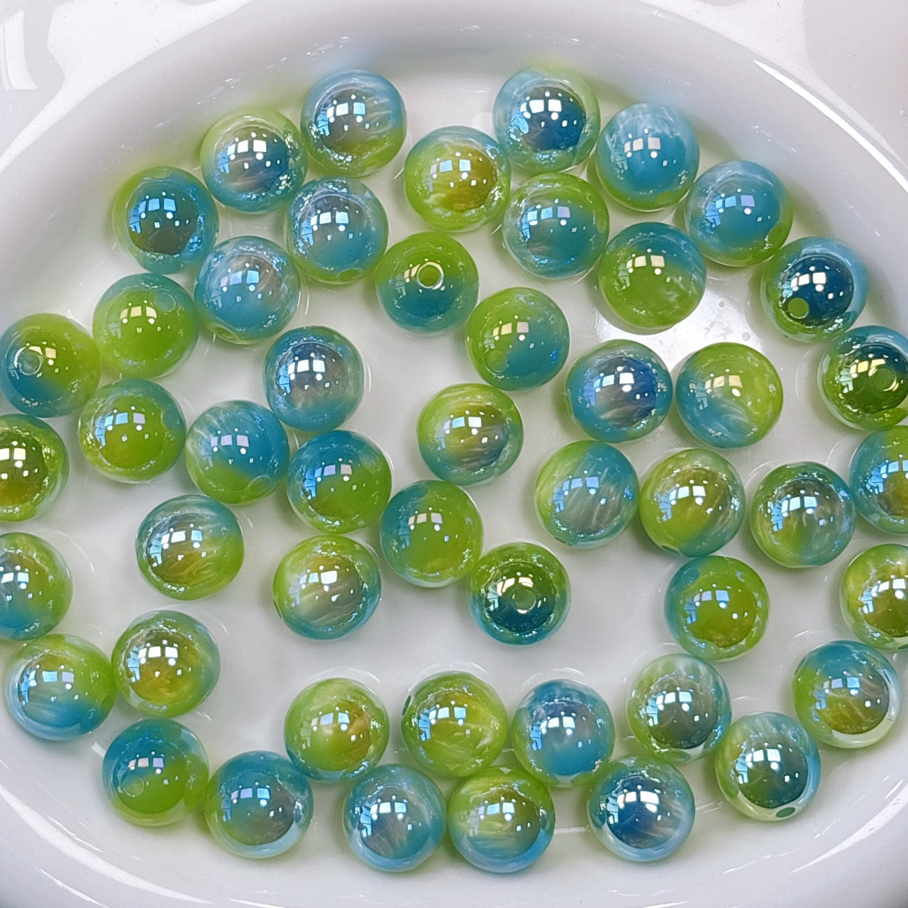 シラーミラージュシリーズ No.7グリーン×ブルー 光学ビーズ 16㎜